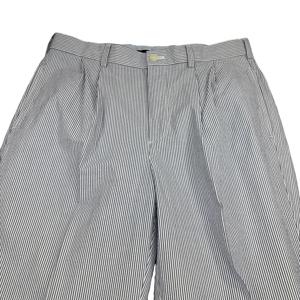 Brooks Brothers Pants Mens 36X32 Genuine Seersucker Blue White Cuffed